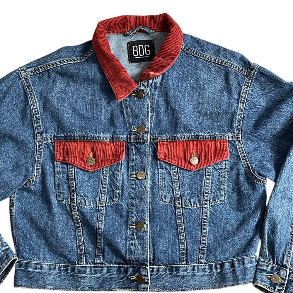 BDG Urban Outfitters Denim Jacket Crop Knit Back check measurements for size - Picture 3 of 9